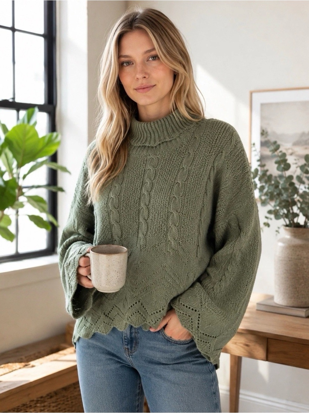 Vintage High Sierra Oversized  Ribbed Cotton Sweater Women’s M Cozy Cabincore
